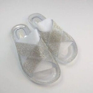 Soda Women's Silver Fashion Dressy Summer Rhinestone Strap Flat Sandals Size 8